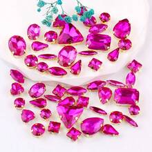 50pcs/Pack, Multi-Color, Mixed Shape Handmade Sew-On Glass Rhinestone Decorative Beads, Flat Gold Metal Base With Hole, Shiny Crystal DIY Accessories Sewing Materials For Decorating Clothes, Dresses, Bags, Shoes, Brooches, Earrings, Handicrafts - Shapes Mix - View 23