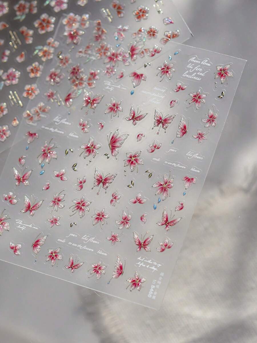 1pc 5D Glitter Butterfly Nail Art Sticker, Cute Aurora Butterfly Nail Decor For Kids, DIY Nail Sticker, Slide-On Nail Sticker