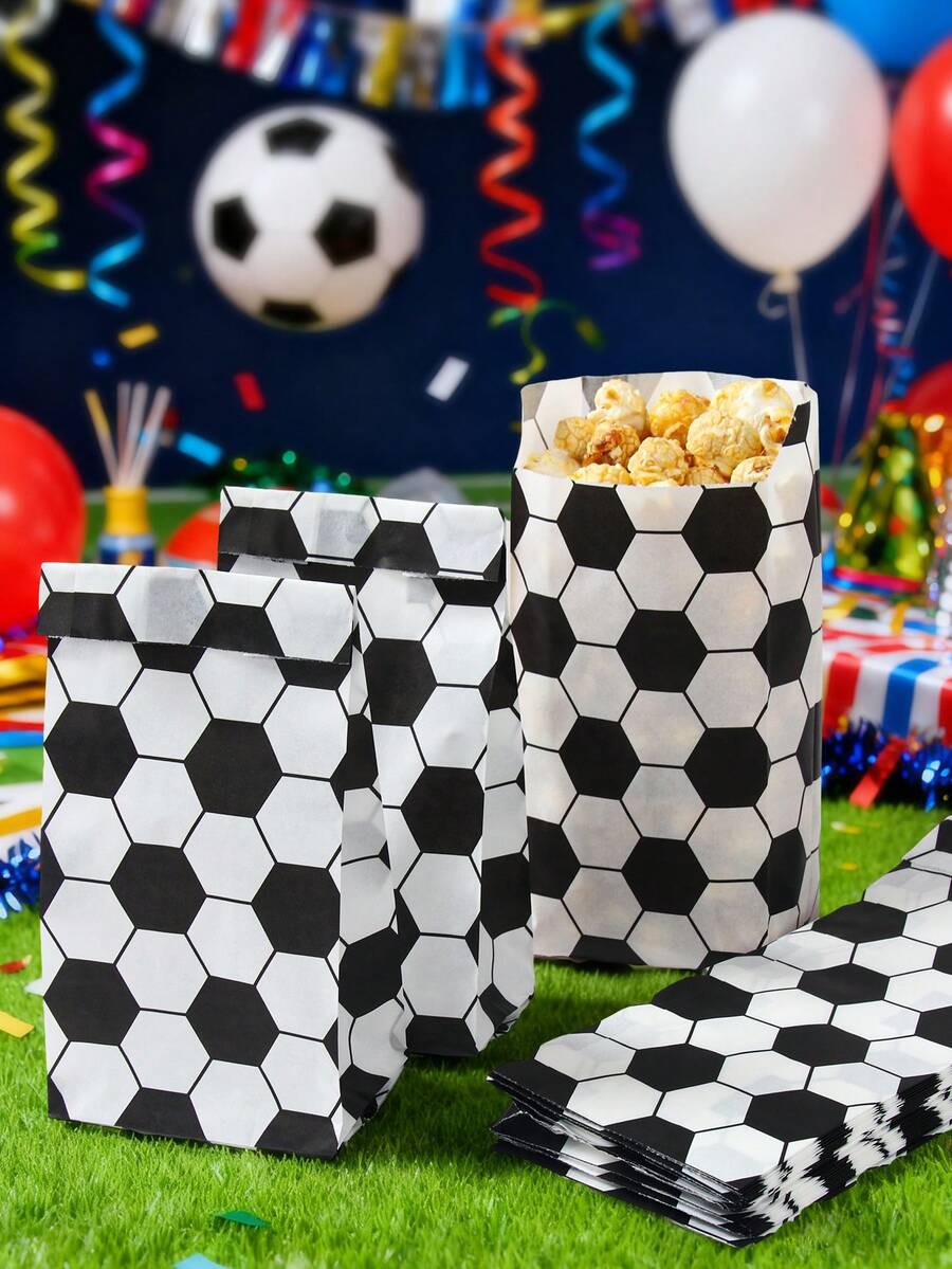 50/100 unidades Bolsas de papel para palomitas de maíz con diseño de fútbol, bolsas de regalo con temática de fútbol, bolsas para alimentos, bolsas para hornear en la cocina, bolsas de regalo multifuncionales, decoraciones de cumpleaños con temática de fútbol, suministros para fiestas del día del partido de fútbol, contenedor reutilizable para aperitivos para ver la Copa Mundial y la Liga de Campeones, regalos para fans de fútbol, regalos para amantes del fútbol