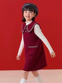 BalaOne 女童背心裙 2025 冬季，别致迷你时尚连衣裙 - 紅色調 - 查看 4