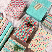 Multicolor Soft Color Gift Wrapping Paper Roll - Turquoise, Pink, Mustard Yellow, Beige With Gold Marble Texture, Accented With Polka Dots And Zigzag Stripes - Suitable For Birthday, Christmas, Valentine's Day Packaging (High-Quality Paper), Christmas Wrapping Paper, Scrapbooking, Sewing Fabric, Gift Wrapping Paper, Scrapbooking Paper - Mixed 6 Wrapping Papers - View 3