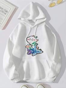 Men's Cartoon Dinosaur Pattern Crew Neck Sweater - 白色 - 查看 1