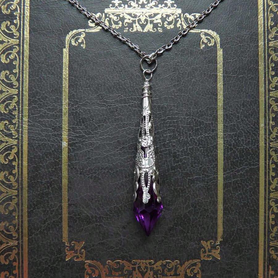 Purple Crystal Gothic Pendant Necklace Antique Silver Necklace Witch - AQ-1182 - Xem 1