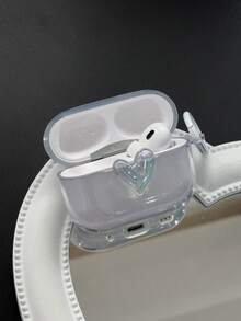 Minimalist Personalized Laser Transparent Heart Decor Protective Earphone Case, With Hanging Loop, Anti-Fall Anti-Slip, Compatible With Apple Earphones 1/2/3/4/Pro/Pro 2/Pro 3 - Holiday Gift, Best Friend Gift - Clear - View 2