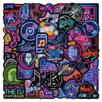 56PCS Neon Music Stickers Aesthetic Vinyl Stickers High Quality Stickers Decals Scrapbook,Journaling,Laptop,Bumper,Skateboard,Water Bottles,Computer,Phone Stickers Can Bring A Lot Of Fun To Your Life,The Perfect Gift For Adults