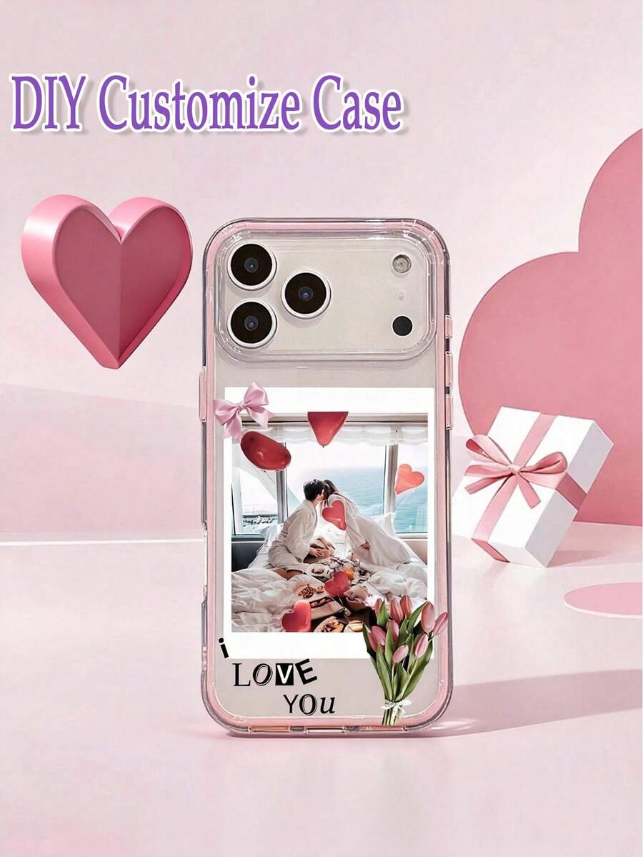 Customized TPU Pink Bumper Transparent Phone Case, Personalized Creative Gift For Cute Kids, Family, Landscape, Anniversary, Pets, Compatible With IPhone 13/14/15/16/17/17 Pro Max, Valentine's Day Customized Phone Case, Valentine's Day Gift