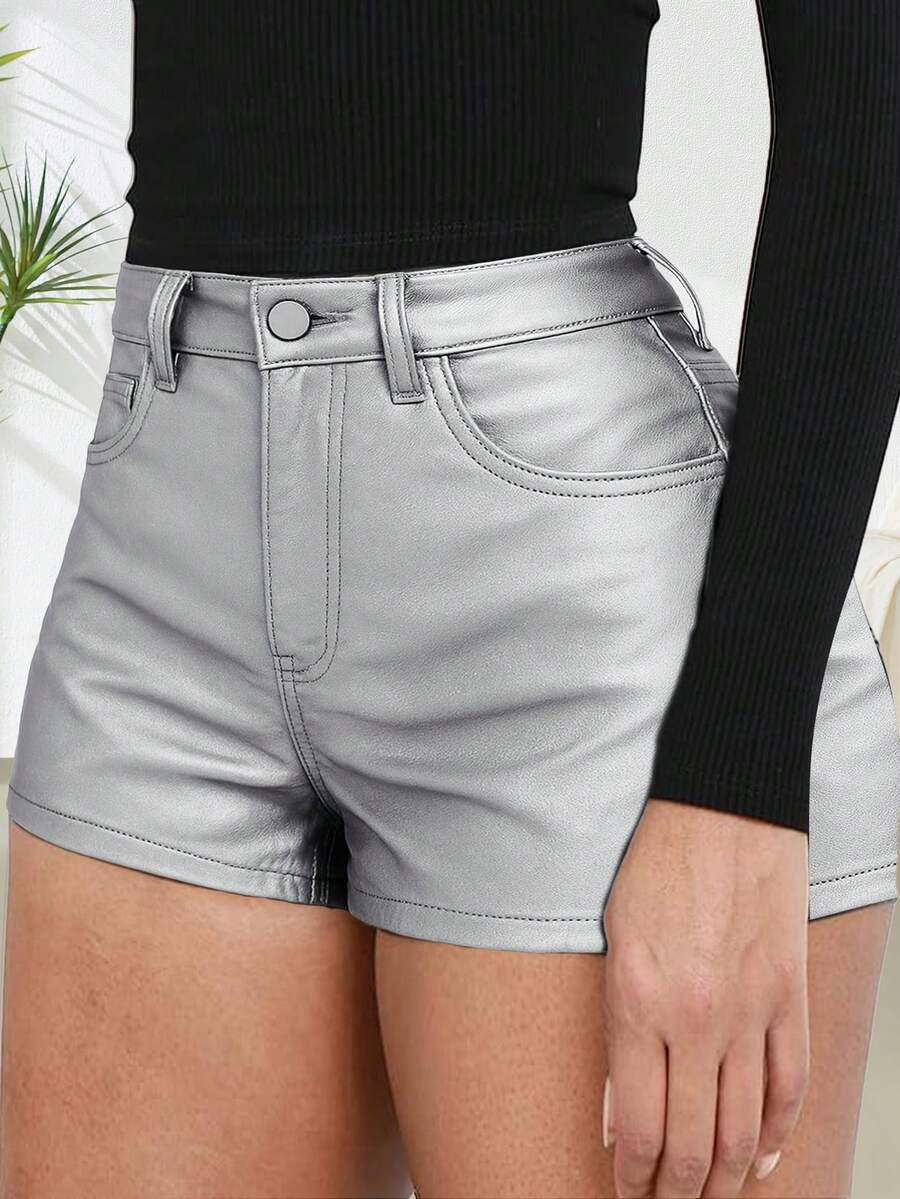 Women's Fashionable Solid Color Fitted Shorts - Matte White - View 1