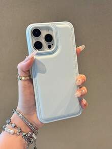 Minimalist Light Blue Faux Leather Texture Phone Case Compatible With IPhone 17 Pro Max/17 Pro/17 Air/17/16/16 Pro Max/16 Plus/16 Pro/16E/15/15 Pro Max/15 Pro/15 Plus/11/12/13/14 Pro Max/12 Pro/12 Pro Max/13 Pro/13 Pro Max/14 Pro/14 Pro Max, Soft Protective Anti-Drop Cover - Blue - New Faux Leather Texture - View 4