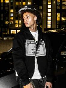 Mens Vintage American Style Black Zip Up Hoodies Distressed Creativity Pattern Print Hoodies Winter Essentials Street Style Casual Hoodies With Pockets - màu đen - Xem 7