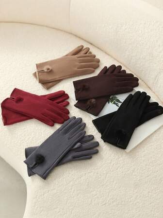 1PC Cozy Suede Leather Winter Gloves For Women, Soft Suede Leather, Warm Gloves, Touchscreen Compatible, Windproof And Cycling Gloves, Versatile Items, Great Winter Gifts For Female Friends