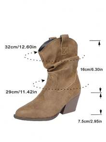 planare Bốt cao đến mắt cá chân đế dày màu nâu sẫm thời trang cổ điển dành cho nữ, bốt xếp ly thanh lịch kiểu phương Tây cho mùa thu/đông - Nâu sẫm - Xem 9