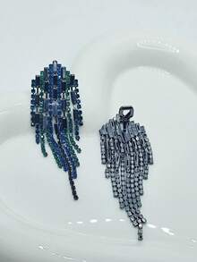 1 Cặp khuyên tai tua rua đính đá thời trang, đính đá nhiều màu, khuyên tai kẹp dài màu xanh lam-xanh lá cây thanh lịch, thích hợp cho đám cưới, tiệc tùng, tụ họp - kẹp - Xem 9