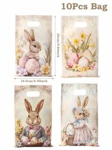 50个复活节兔子礼品袋，礼品包装袋，饰有复活节彩蛋、兔子和花卉图案，带提手，小型礼品包装袋，收纳袋，派对回礼袋，复活节装饰品，卡通兔子装饰，复活节派对用品，收纳整理 - 彩色 - 查看 11