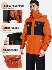 RODEEL Men's Fishing Rain Jacket, Windproof Breathable Quick-Dry, Multi-Pocket Design, Hook And Loop Cuffs, Adjustable Bib Pants, Ideal Choice For Outdoor Enthusiasts