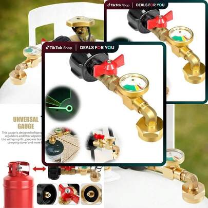 Propane Refill Adapter With Valve & Gauge, Gas Cylinder Filling Connector With Glow In The Dark Meter, Ball Valve Gas Tank Gas Connector, Gas Cylinder Accessories, Christmas Gifts