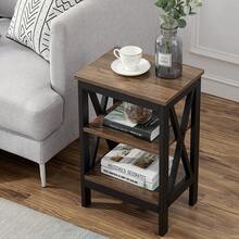 VECELO Set Of 2 Nightstand With 3-Tier Open Shelves - X-Shape Metal Frame Bedside Table, Small End Table For Bedroom & Living Room,Brown - Brown - View 3