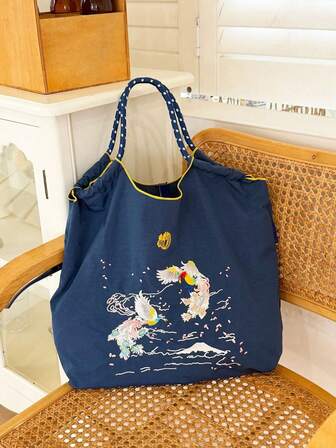 1 st ny moderiktig broderad nylonväska med stor kapacitet, justerbar axelrem, lämplig för pendling, shopping, fest