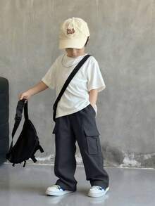 1pc Young BoyAll-Match Solid Color Comfortable Simple Versatile Cargo Pants - Grey - View 3