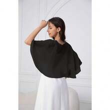 Chiffon Shawl Wraps Shrug For Evening Dress Wedding Cape Cover Up - 黑色 - 查看 4