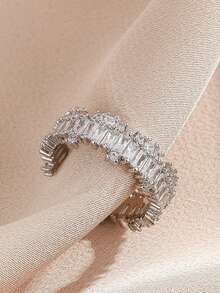 5pcs Luxury Exaggerated Super Shiny Cubic Zirconia Adjustable Open Ring Set, Suitable For Daily Fashion, Banquet, Party, Holiday Gift, Wedding Bride Wear - Silver - View 2