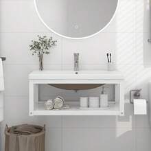 Bathroom Washbasin Frame With Built-In Basin White Iron - White - View 1