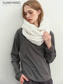 1 pieza Cuello de punto de unicolor de poliéster cálido para mujer, versátil para ir al trabajo y uso diario, otoño/invierno - Blanco - Ver 6