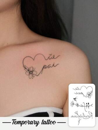 1 autocolant tatuaj temporar de Ziua Îndrăgostiților, stil Y2K, linii simple, contur dragostei, păsări, model inspirațional de cuplu romantic englezesc, impermeabil și rezistent la transpirație, lavabil, nereflectorizant, simulare braț și umăr, potrivit pentru persoane la modă