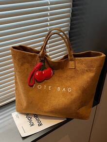 BEIKAMU 1pc Solid Color Fashion Large Capacity Tote Bag, Dual Handle Versatile Handbag, Suitable For Daily Commute, Shopping And Outings - Brown - View 8