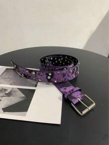 1 Piece Of Star-Shaped Rhinestone Decorated Belt, Multi-Color Rivet Fashion Belt, Versatile For Jeans, Casual Skirts, Simple And  Accessories, Suitable For All Seasons - Purple - View 10