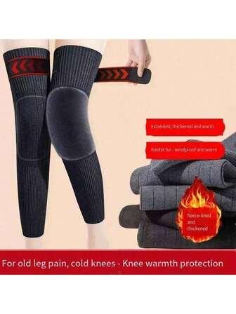 1双护膝，聚酯纤维保暖内衬加厚，加长防滑绑带，针织面料，男女通用，日常保暖，秋冬季护膝