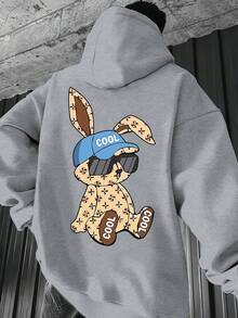 Nueva Sudadera con Capucha de Hombre con Estampado de Conejo de Moda, Camisa de Manga Larga a Cuadros Casual, Adecuada para Primavera y Otoño Invierno - Gris - Ver 1