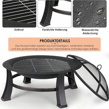 Fire Bowl With Spark Screen, Fire Basket, Fire Pit Ø76cm, Patio Heater, BBQ Grill, Heater, Winter Garden Fire - Black - View 9