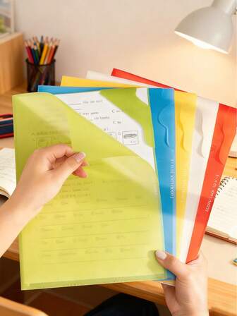 5PCS A4 Vintage Color L-Shaped Folder – Upgraded With Baffles, Thickened Document Organizer, Ideal For Student Exam Papers, Resumes & File Storage