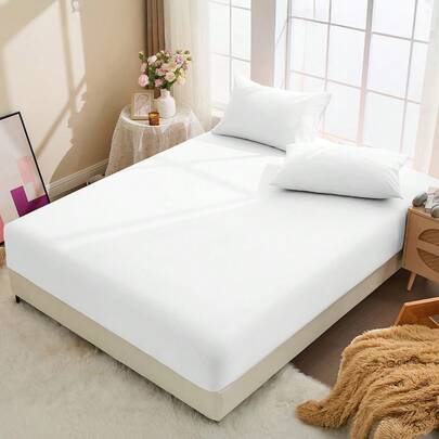 Bộ ga trải giường 2/3 món 100% cotton, bộ chăn ga gối màu trơn, đồ dệt gia dụng thoải mái, tấm bảo vệ nệm mềm mại, thoáng khí, chống xù lông, bộ ga trải giường thân thiện với da, phù hợp cho mọi mùa và kích cỡ giường (đơn, đôi, cỡ Queen, cỡ King), tấm lót nệm phòng ngủ, màu trắng