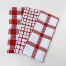 Set de 1/3/6/9 paños de cocina a cuadros rojos y blancos, de tela de poliéster suave, con diseño moderno y fantasía, lavables a máquina, reutilizables y sin pelusa, paños rectangulares, adecuados para la decoración del hogar y como regalo - Multicolor - Ver 2