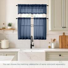 Navy Blue Valances For Windows 14 Inch Length 2 Panels, Small Voile Sheer Curtains For Bathroom, Soft Fabric Lightweight Light Filtering Kitchen Curtains, Dual Rod Pocket, 2x42Wx14L Inches,42inchWx14inchL(Packof2),NavyBlue - 海軍藍 - 查看 3