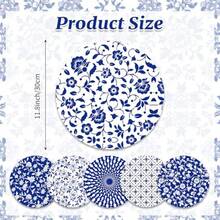 DPaper Placemats Disposable Vintage Blue Floral Place Mats Chinoiserie Blue And White Placemats Decorative Round Table Mats For Birthday Wedding Dinner Table Setting Party Plies Table Decor 30 Pack - 藍白 - 查看 2