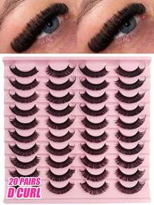 20 Pairs D Curl Fluffy & Thick Reusable Faux Mink False Eyelashes - Black - View 1