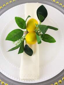 1/4 pièces Anneaux de serviette de série de fruits artificiels de printemps frais, convenant pour la décoration de table de fête, de mariage. Porte-serviette citron, porte-serviette orange, porte-serviette plante verte - Multicolore - Voir 7