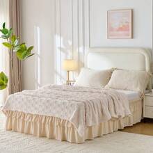 VOLTITO Multi-Layer Ruffle Bed Skirt 16 Inch Drop, Elastic Wrap Around Bed Skirts For Twin Full Queen King CK Size Bed, Easy To Install Dust Ruffle, Machine Washable Soft Fabric, Double Layers Bedskirt - Màu be - Xem 1