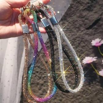2pcs Luxury Rhinestone Decorated Lanyard Wrist Strap, Fashionable High-End Shiny Phone Hanging Cord Suitable For All Phones