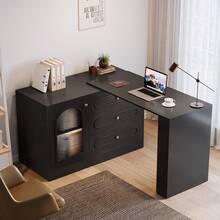 LITTLE TREE L Shaped Desk With 3 Drawers, Reversible Corner Desk With Cabinet, 360° Rotatable Study Table With Adjustable Shelves For Home Office - Black - View 5