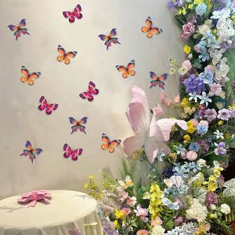  磁性粘胶3D蝴蝶墙贴，多色装饰蝴蝶，非常适合圣诞家居装饰、客厅和卧室点缀以及节日派对背景。