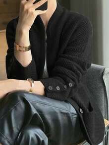 Autumn/Winter New Fashion Women's Elegant Loose Commuter Blouse, Merino Wool Retro Knit Cardigan Sweater Jacket For Women - Black - View 5