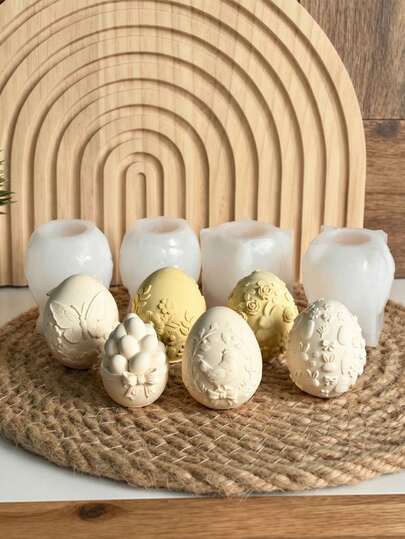1pc Easter Egg Mold, Silicone Mold For Butterfly, Clover, Hen Patterns, Decorative Easter Eggs, Candles, DIY Easter Eggs And Rabbits Crafts - Easy Demold Wax, Resin, Plaster Mold, Includes Egg And Rabbit Shapes, Reusable For Holiday Decor, Spring Wedding Gifts