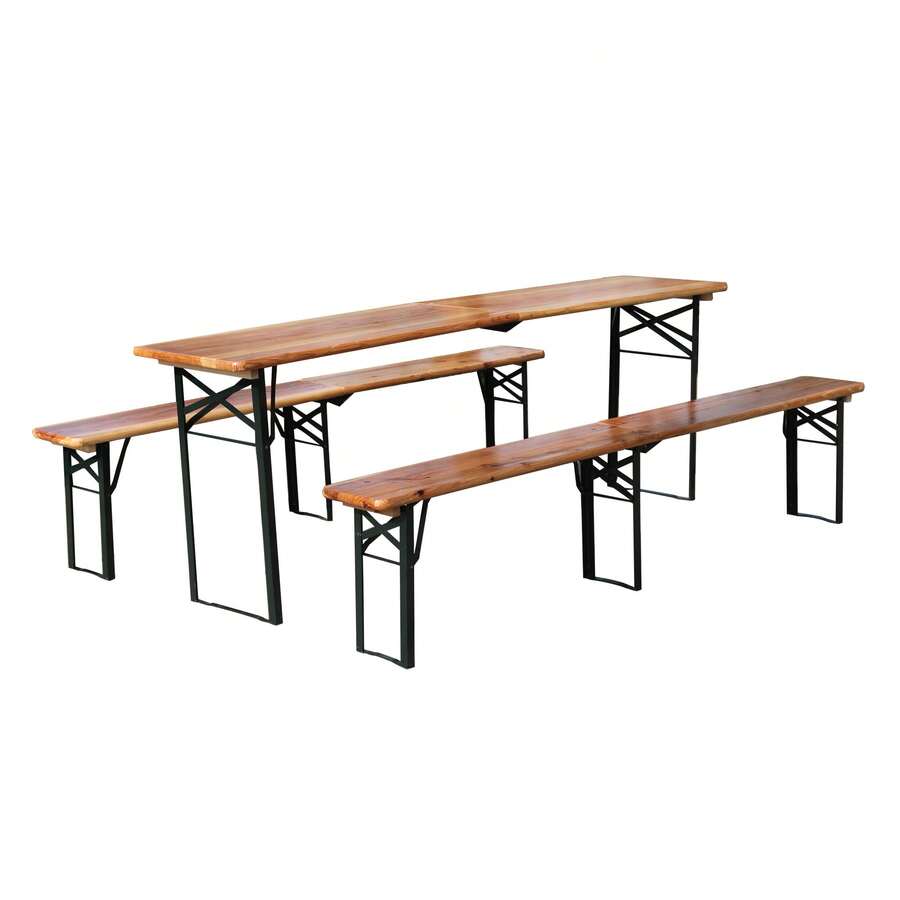 Folding Table 220 Cm, 3 Pieces: 1 Folding Table + 2 Beer Tables, Sturdy, Space-Saving, Up To 200 Kg. - Khaki - View 1