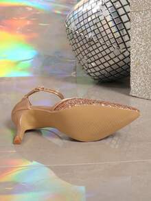 Giày cao gót mũi nhọn một quai đính sequin dành cho nữ - Rượu sâm banh - Xem 10