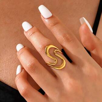 1pc 304 Titanium Steel Fashion Hollow Geometric Party & Casual Ring, Adjustable Open Design Finger Ring, Suitable For Daily Wear, Party, Gift