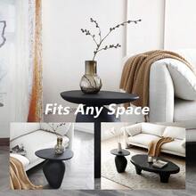 Black Side Table With Design Small Coffee Table Modern Fiberglass  Table Waterproof Scratch Resistant Table End Table For Living Room Bedroom Office Apartment No Assembly Black - As Pic - View 7