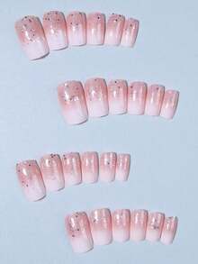 24pcs/Set Medium Square Shiny Colored French Manicure Nail Stickers, Containing Glter, Full Coverage Acrylic False Nails, Inclus 1pc Jelly Gel And 1pc Nail File, Suable For Women And S For Daily Work, Study And Garings - Multicolor 12 - View 11